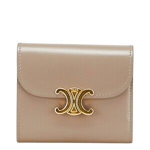 Celine Triomphe tri fold wallet greige leather